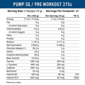 PUMP 3G Pre-Workout -  Applied Nutrition (375G)