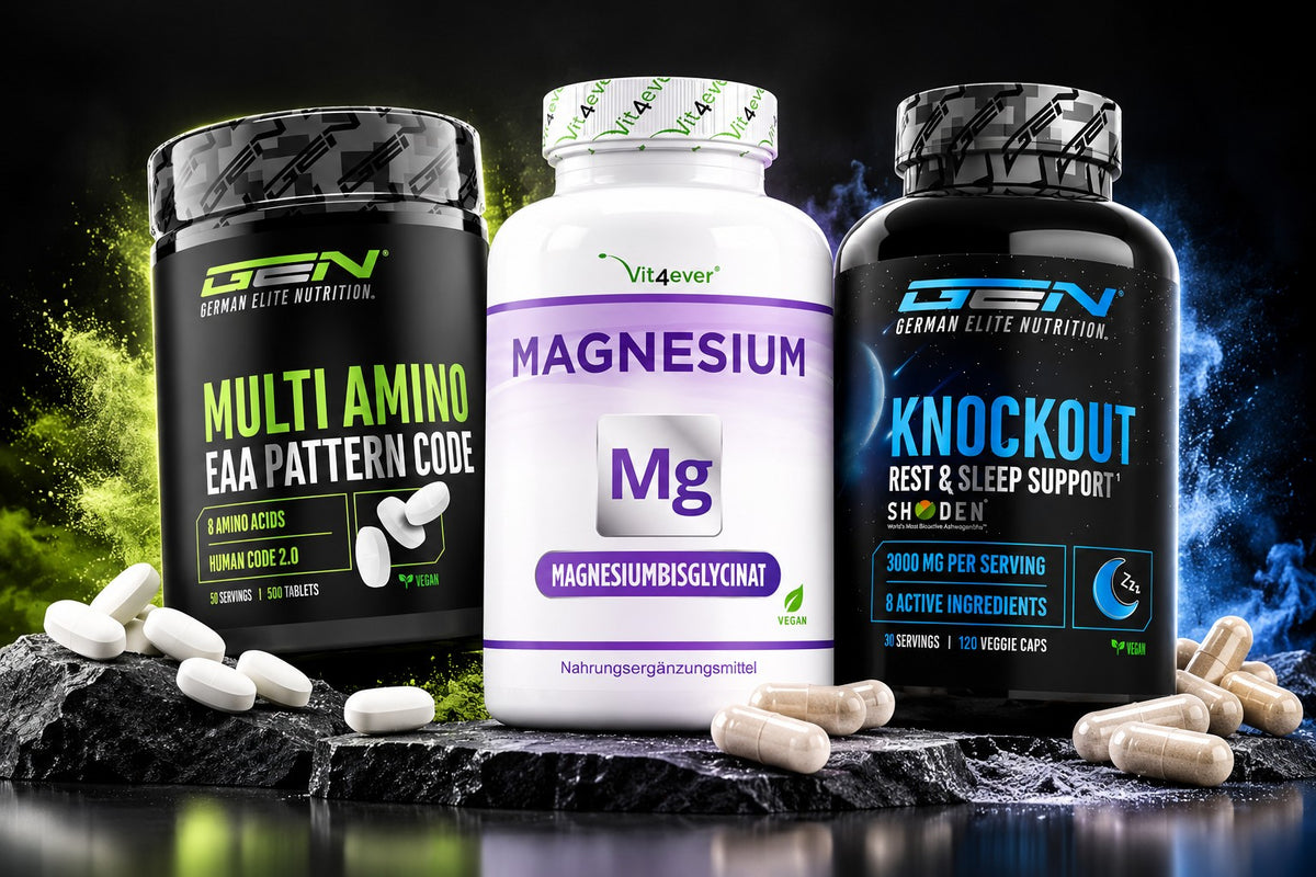 Bündel Schlaf & Regeneration: GEN Multi Amino EAA, Vit4ever Magnesiumbisglycinat und GEN Knockout