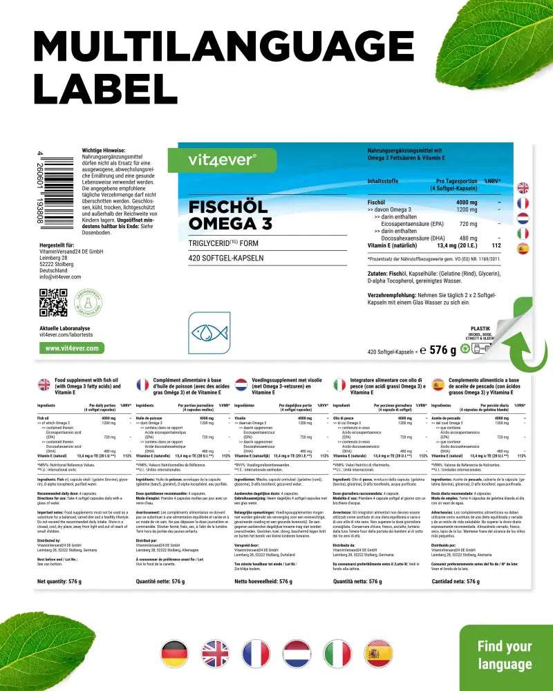 Omega 3 - EPA + DHA - (420 Softgel-Kaps.)