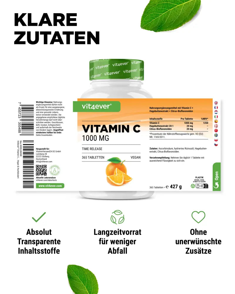 Vitamin C - 1000mg, 365 Tabletten