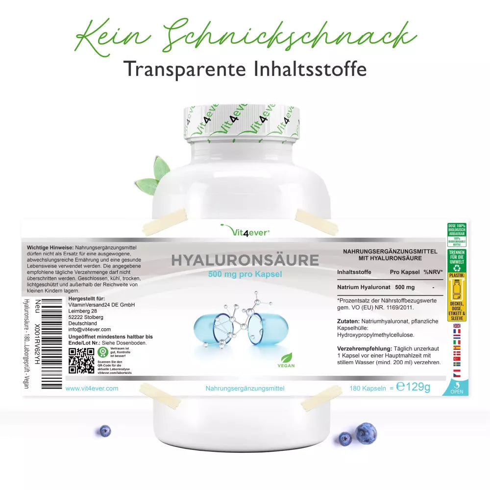 Hyaluronsäure 500 mg, 180 Kapseln