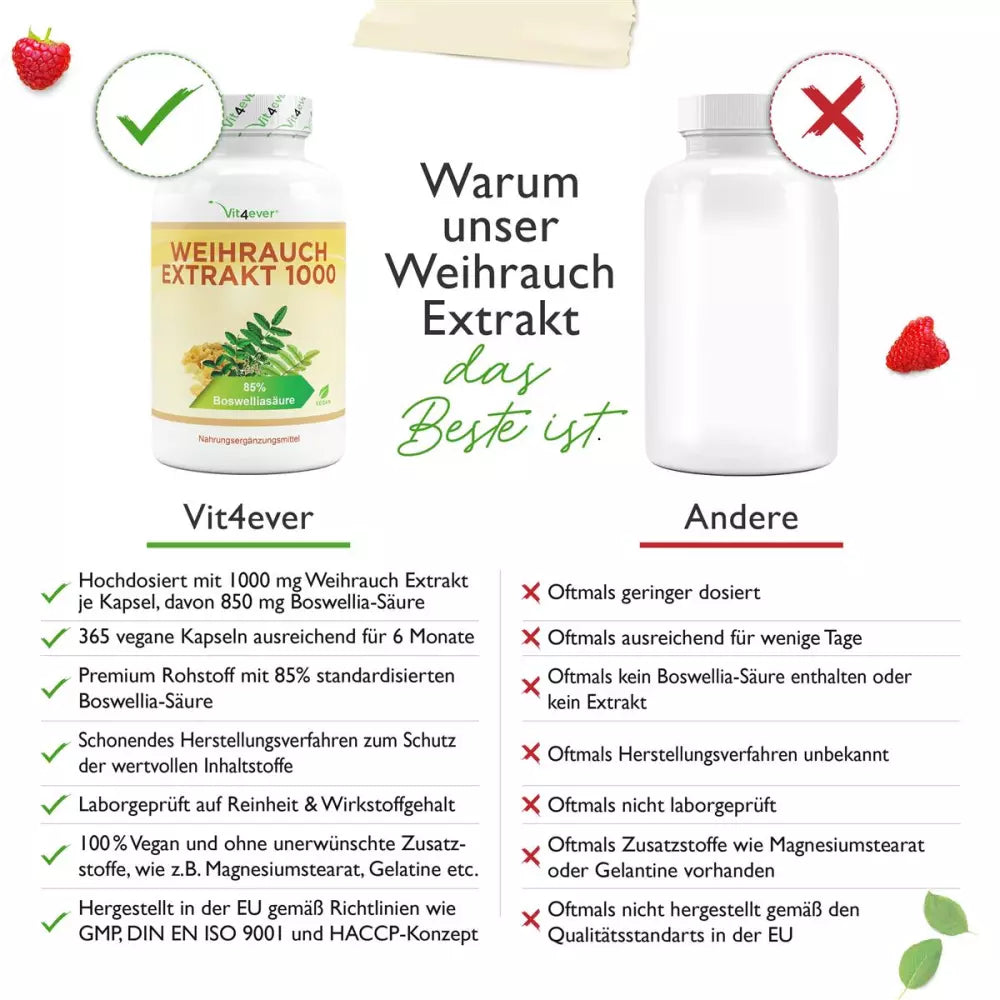 Weihrauch Extrakt 1000 - 85% Boswellia-Säure  (365 Kapseln a 1000mg)