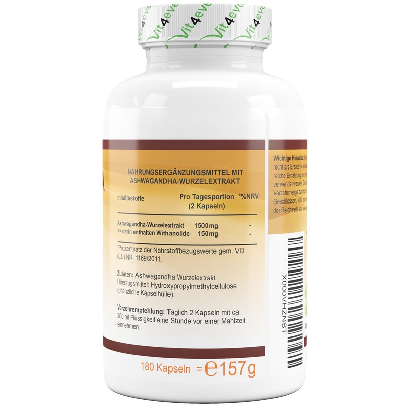 Ashwagandha Intenso Vit4ever ( 180 Kapseln a. 750mg - 10% Withanoliden )
