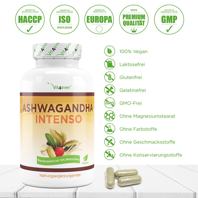 Ashwagandha Intenso Vit4ever ( 180 Kapseln a. 750mg - 10% Withanoliden )