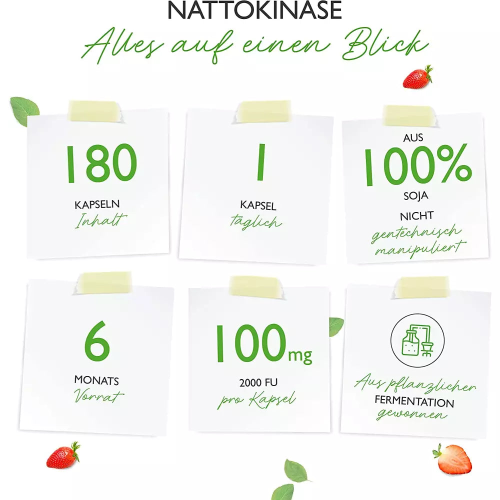 Nattokinase - 180 Kapseln mit je 100 mg (20.000 FU pro g = 2000 FU pro Kapsel)