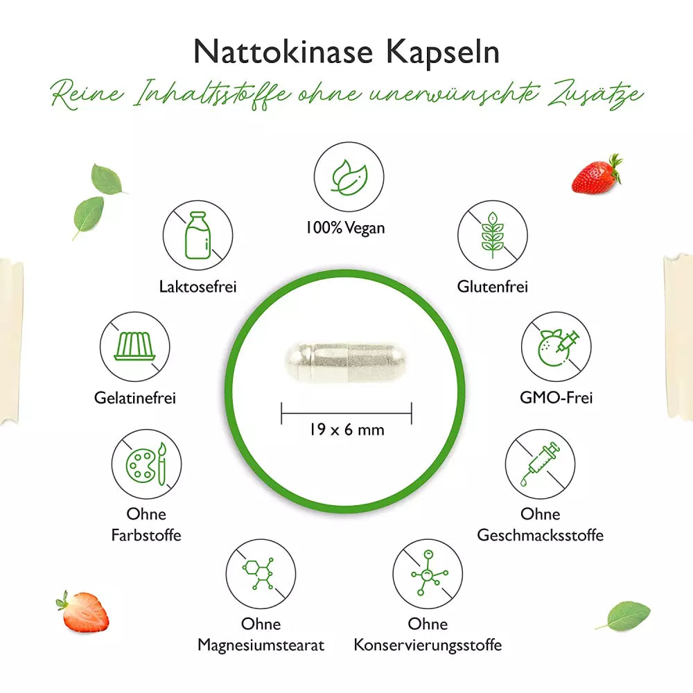 Nattokinase - 180 Kapseln mit je 100 mg (20.000 FU pro g = 2000 FU pro Kapsel)