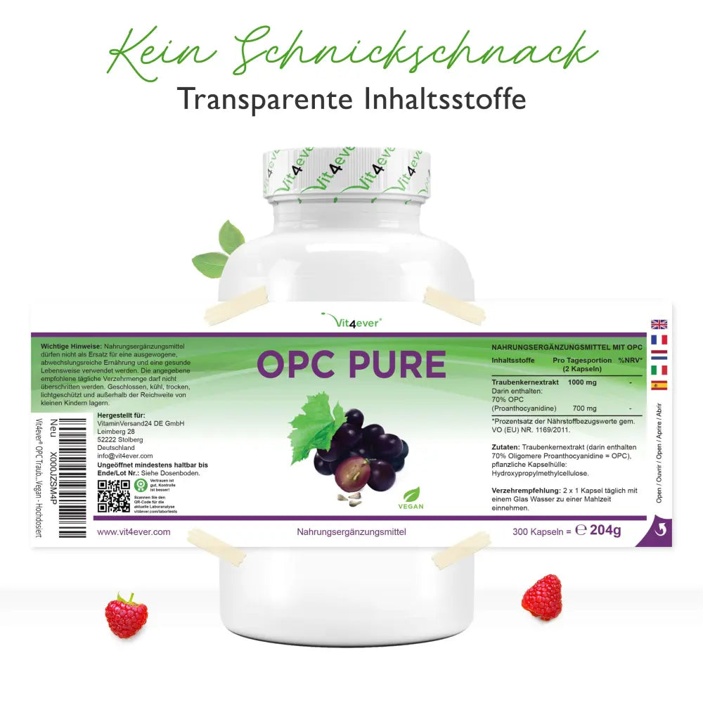OPC Pure - 500 mg Traubenkernextrakt - 300 Kapseln