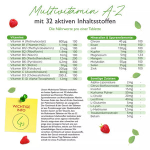 Multivitamin A-Z -Vitamine + Mineralien + Aminosäuren - 365 Tabletten