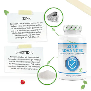 Zink Advanced (400 Tabletten mit 25 mg - Zinkbisglycinat + L-Histidin)